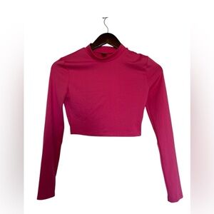 SHEIN Pink Long Sleeve Fitted Crop Top